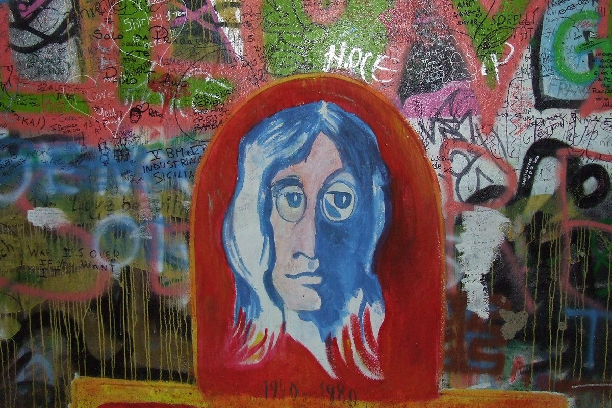 John Lennon portrait on the Lennon Wall Prague 2008