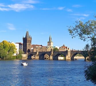 Historic Charles Bridge crossing the Vltava River in Prague, Czech Republic