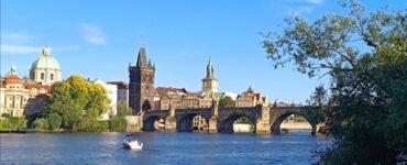 Historic Charles Bridge crossing the Vltava River in Prague, Czech Republic