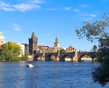 Historic Charles Bridge crossing the Vltava River in Prague, Czech Republic