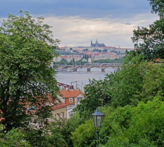 View to the Vltava the river and briges of Prague from Vysegrad