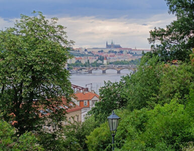 View to the Vltava the river and briges of Prague from Vysegrad