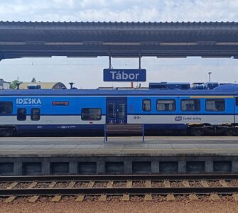 Czech Railways train departing from Tabor train station in the Czech Republic