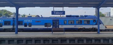 Czech Railways train departing from Tabor train station in the Czech Republic