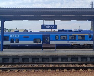 Czech Railways train departing from Tabor train station in the Czech Republic