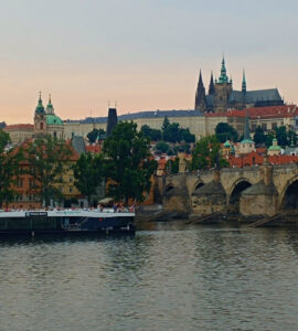 Prague Castle and Charles bridge after sunset