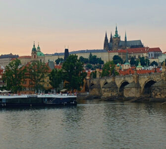 Prague Castle and Charles bridge after sunset