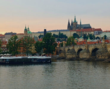 Prague Castle and Charles bridge after sunset
