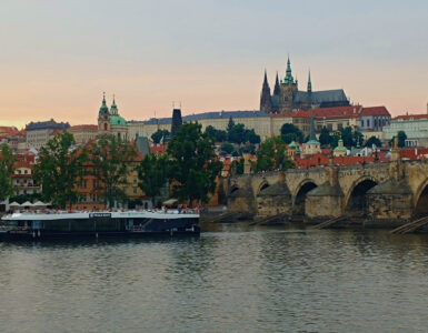 Prague Castle and Charles bridge after sunset
