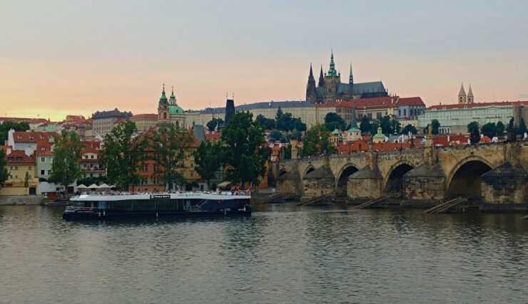 Prague Castle and Charles bridge after sunset