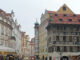 The House at the Minute (Dům U Minuty) featuring black and white sgraffito facades in Old Town Square, Prague.