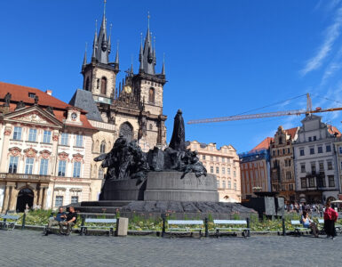 Old Town Square in Prague with Tyn Church and historic buildings in the city center