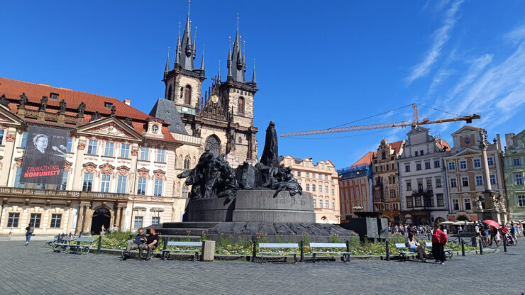 Old Town Square in Prague with Tyn Church and historic buildings in the city center